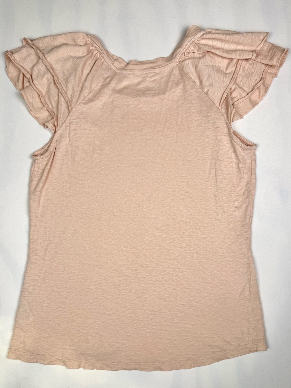 Sundry Blush Pink Ruffle Sleeve Slub 100% Pima Cotton Tee Top Relaxed Fit Size 2 - Picture 3 of 8
